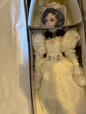 Vintage Porcelain Doll in Ivory Lace Dress
